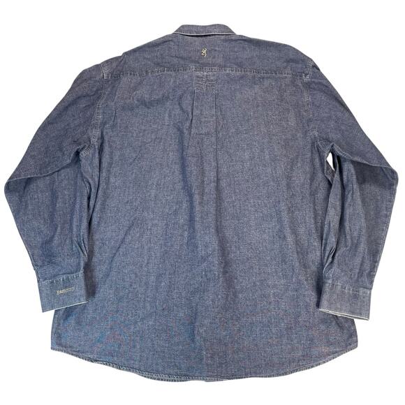 Browning Denim Shirt Men Size XL Heavy Hunting Jean Button Down Denim Cotton - Picture 6 of 10